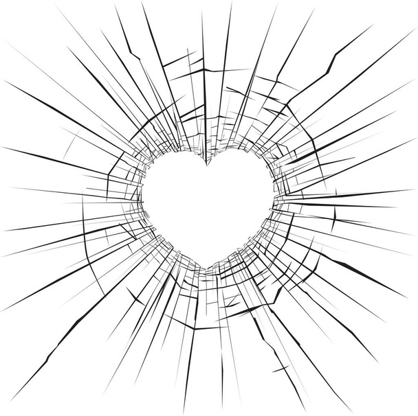Illustration vectorielle de fissures sur verre brisé sur motif coeur
 - Vecteur, image