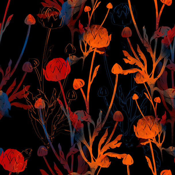 wzór ciągnione cyfrowy rękę z polne kwiaty - Zdjęcie, obraz