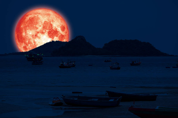 super blood moon back on silhouette island sea on night sky, Elements of this image furnished by NASA - Photo, Image