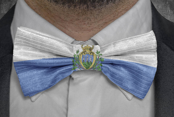 National flag of San Marino on bowtie business man suit - Фото, зображення