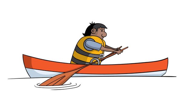 мультфильм характер человека рафтинг в лодке изолированы на белом фоне, вектор, иллюстрация
  - Вектор,изображение