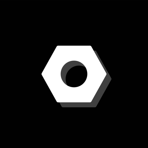 Hex nut. White flat simple icon with shadow - Vector, Image