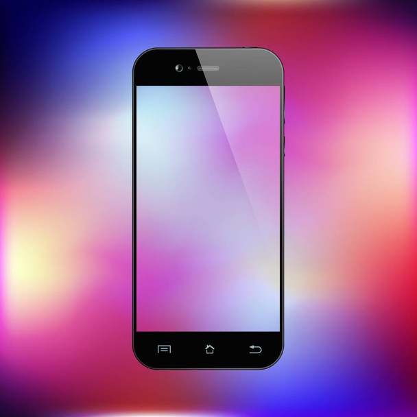 Smartphone op verloop achtergrond. Mobiele telefoon met abstract kleurrijk scherm. Mobiele telefoon mockup ontwerp. Vectorillustratie. - Vector, afbeelding