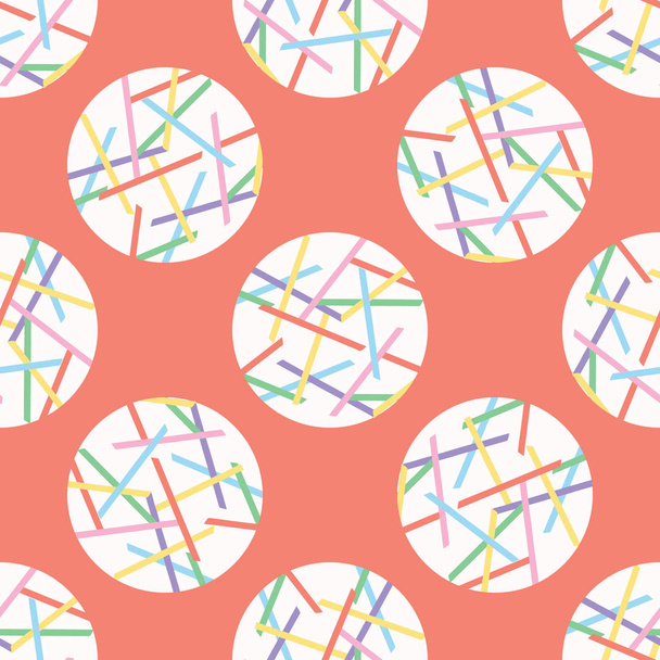 Pick up Stick Polka Dots Vector Pattern. Hand Drawn Background. Geometric Abstract Rainbow Circles Lines Illustration for Trendy Kids Fashion Prints, Modern Stationery, Wallpaper and Home Decor. - Vetor, Imagem