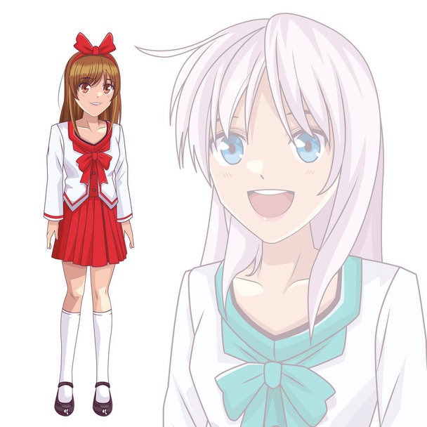 anime manga girls - Διάνυσμα, εικόνα