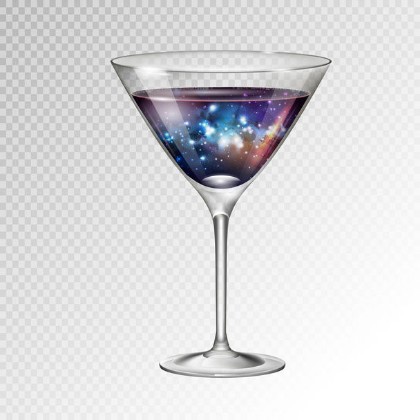 Realistic vector illustration of cocktail cosmopolitan glass with space background inside - Vektör, Görsel