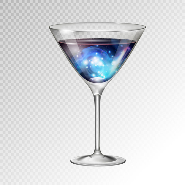 Realistic vector illustration of cocktail cosmopolitan glass with space background inside - Vetor, Imagem