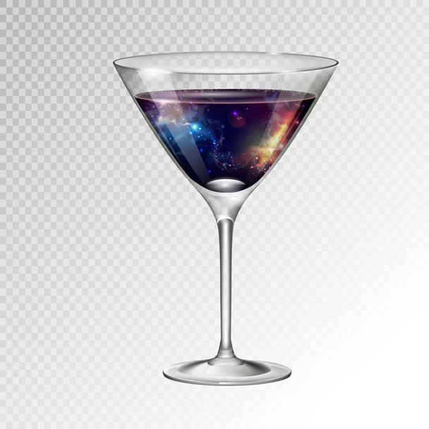 Realistic vector illustration of cocktail cosmopolitan glass with space background inside - Vektor, kép