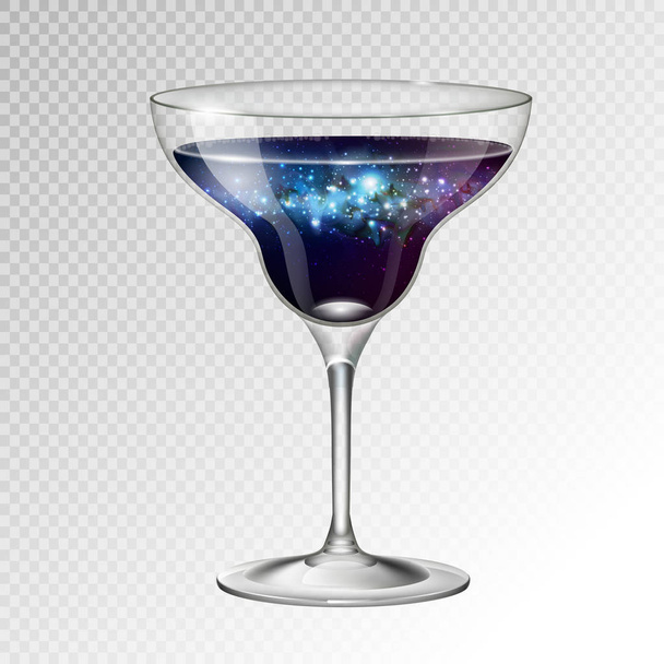 Realistic vector illustration of cocktail margarita glass with space background inside - Vektori, kuva