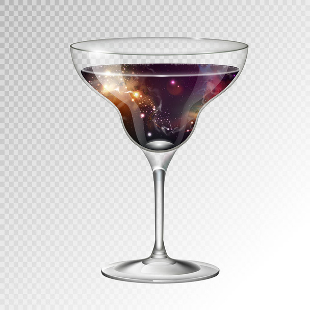 Realistic vector illustration of cocktail margarita glass with space background inside - Wektor, obraz