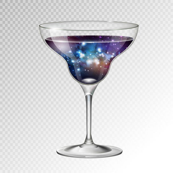 Realistic vector illustration of cocktail margarita glass with space background inside - Vektör, Görsel