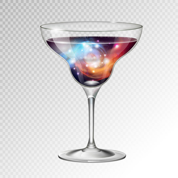 Realistic vector illustration of cocktail margarita glass with space background inside - Vektör, Görsel