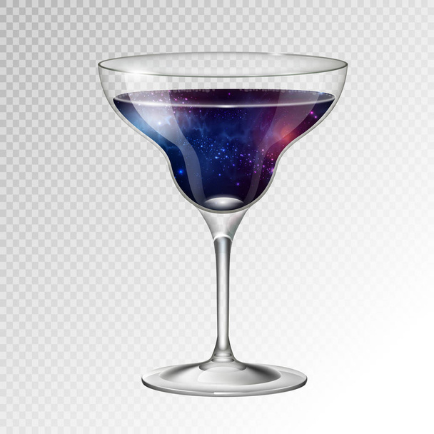 Realistic vector illustration of cocktail margarita glass with space background inside - Vetor, Imagem