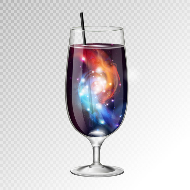 Vector illustration of realistic cocktail glass with space background inside - Vetor, Imagem