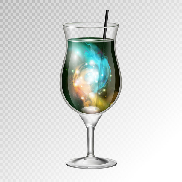 Vector illustration of realistic cocktail pina colada glass with space background inside - Vektor, obrázek