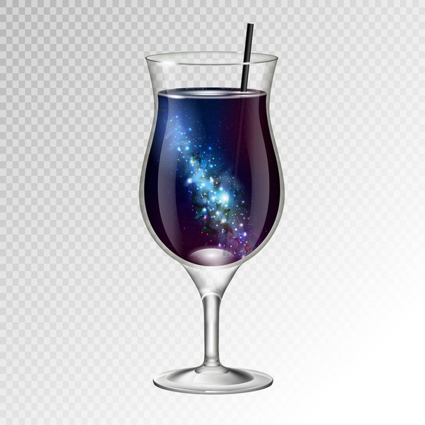 Vector illustration of realistic cocktail pina colada glass with space background inside - Vektör, Görsel