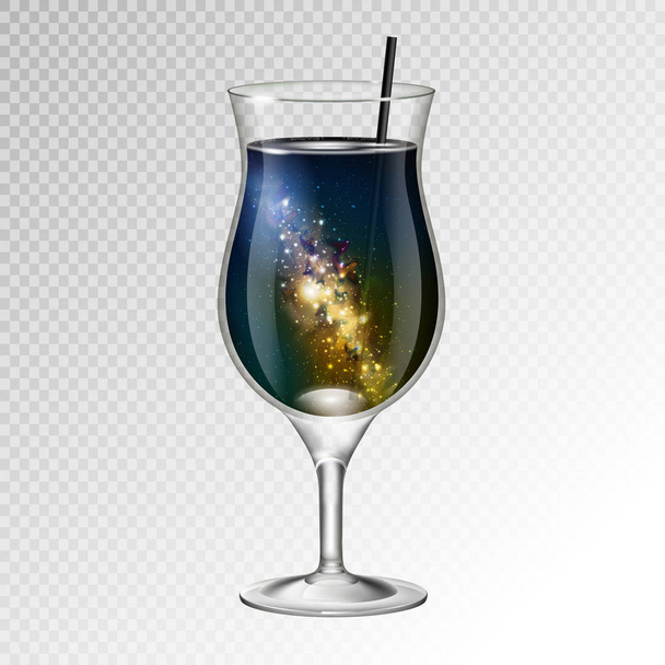 Vector illustration of realistic cocktail pina colada glass with space background inside - Vecteur, image