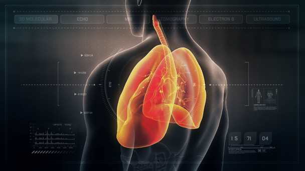 Anatomia człowieka mężczyzna płuc na pulpicie nawigacyjnym futurystyczny interfejs medycznych. Loop.Animation bez szwu. - Materiał filmowy, wideo