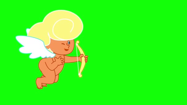 Ένα ιπτάμενο Έρως που πυροβολεί στην ημέρα του Αγίου Βαλεντίνου. Κύκλος animation με luma Ματ, εγκεφαλικό επεισόδιο και chroma κλειδί. - Πλάνα, βίντεο