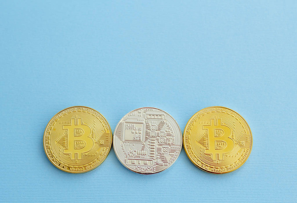 Picture of bitcoin over blue background - Foto, Imagem