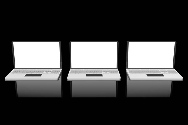 Portátiles 3D - aislados sobre fondo negro
 - Foto, imagen