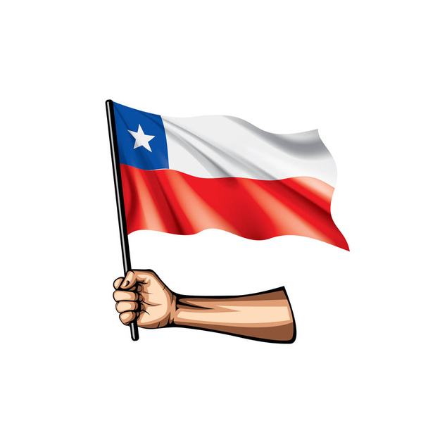 Bandera de Chile y mano sobre fondo blanco. Ilustración vectorial
 - Vector, imagen