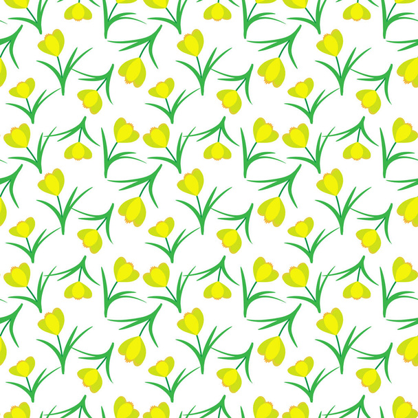 Bezproblémové vzor žluté tulipány na černém pozadí. - Vektor, obrázek