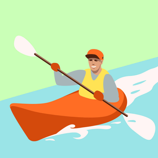 Kayak atleta, ilustración vectorial, estilo plano, frente
  - Vector, Imagen