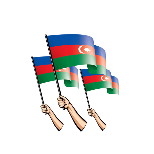 Azerbaycan bayrağı ve el Beyaz arka plan üzerinde. Vektör çizim - Vektör, Görsel