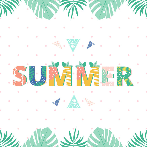 Summer, tropical leaves and flowers, summer vector print. - Vector, Imagen