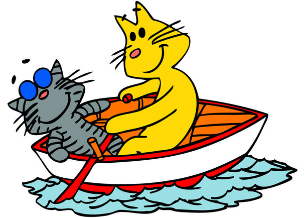 Cartoon-Katzen reisen mit dem Boot Vektor Illustration - Vektor, Bild