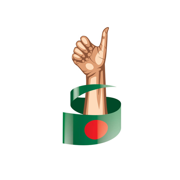 Bandeira de Bangladesh e mão sobre fundo branco. Ilustração vetorial
. - Vetor, Imagem