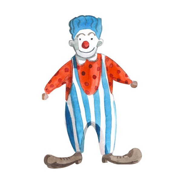 Watrcolor children's illustration of cute circus clown isolated on white background funny - Фото, изображение