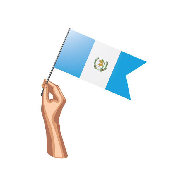 Bandera de Guatemala y mano sobre fondo blanco. Ilustración vectorial
 - Vector, Imagen