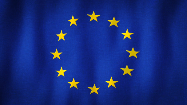 Флаг Европейского Союза развевается на ветру. Изображение реалистичного флага ЕС с очень подробной текстурой - Фото, изображение