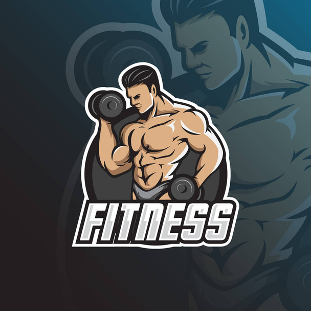 fitness vector mascot logo design with modern illustration concept style for badge, emblem and tshirt printing. fitness illustration with barbell in hand. - Vector, Image