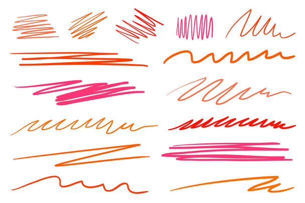 Elle çizilmiş beyaz alt çizgileri yazı. Çizgiler bir dizi renkli arka planlar. Kaotik desenleri. Renkli resimde. Yarım yamalak öğeleri - Vektör, Görsel