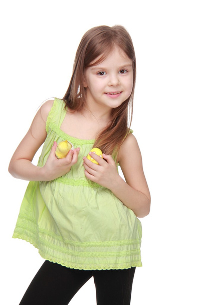Little girl holding Easter chicken and egg - Foto, Imagem