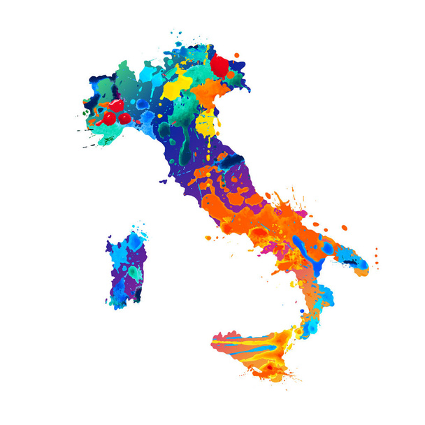 Italië. Silhouet van de Italiaanse kaart van aquarel splash verf - Vector, afbeelding