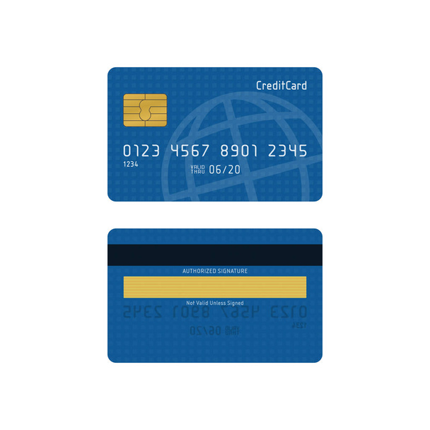 Blue credit card with map pattern on white background. Finance concept design. - Vector, Image