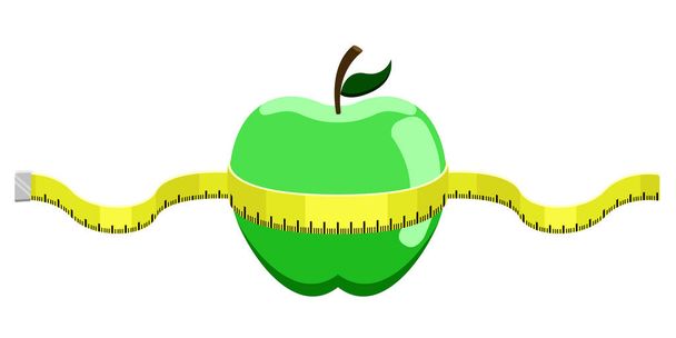 groene appel met een meetlint - Vector, afbeelding