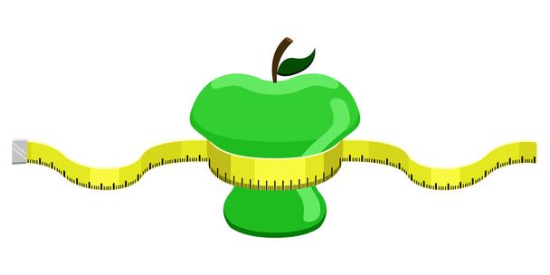 Green apple with a measuring tape - Vector, Image