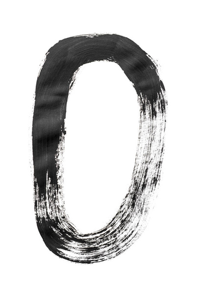 Het getal "0" is geschreven in zwart op een afgelegen witte achtergrond. Verticale frame - Foto, afbeelding