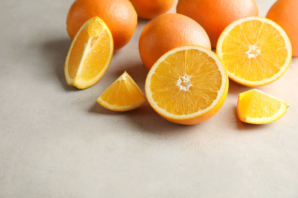 Fresh juicy oranges on table. Space for text - Valokuva, kuva