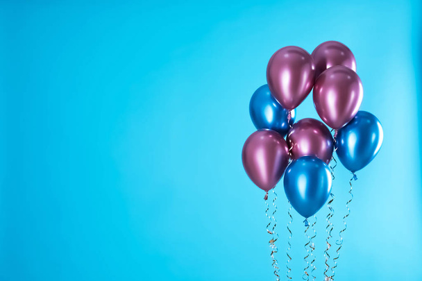 Bright balloons on color background. Space for text - Fotografie, Obrázek