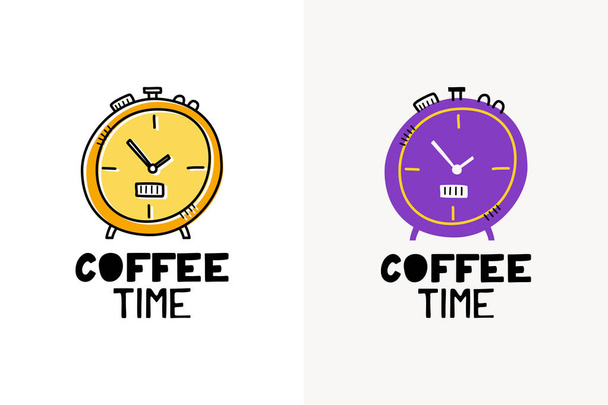 Horloge vectorielle mignonne avec phrase temps de café illustration découpée dans du papier réel. Élément Scrapbook. Affiche d'art pour chambre maternelle ou enfant
 - Vecteur, image