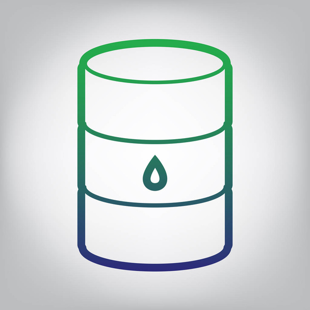 Oil barrel sign. Vector. Green to blue gradient contour icon at grayish background with light in center. - Vecteur, image