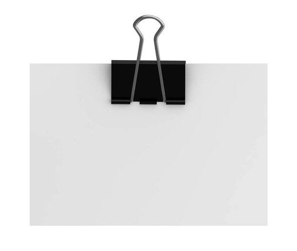 Blank empty sheet of paper attached with binder clip isolated on white background. 3d illustration - Photo, Image