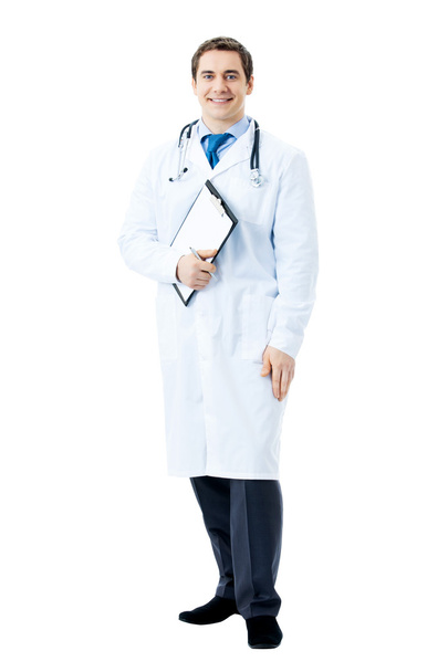 Full body portrait of happy smiling doctor, isolated - Foto, afbeelding