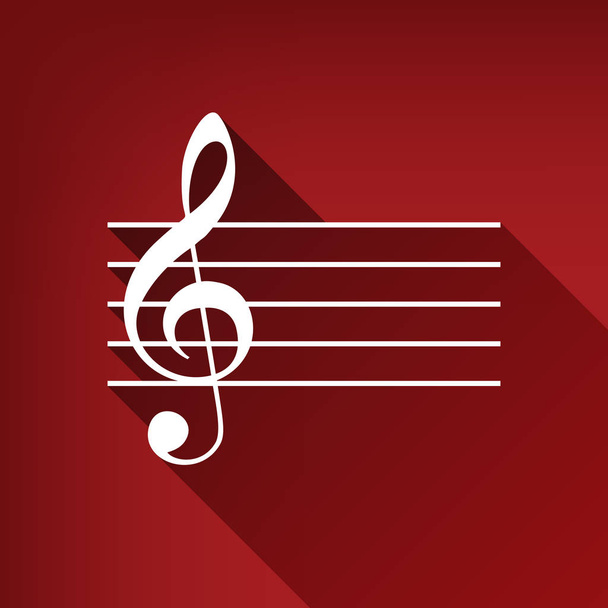 Musique violon clef signe. Clef-G. Vecteur. Icône blanche avec ombre illimitée au fond rouge rubis
. - Vecteur, image